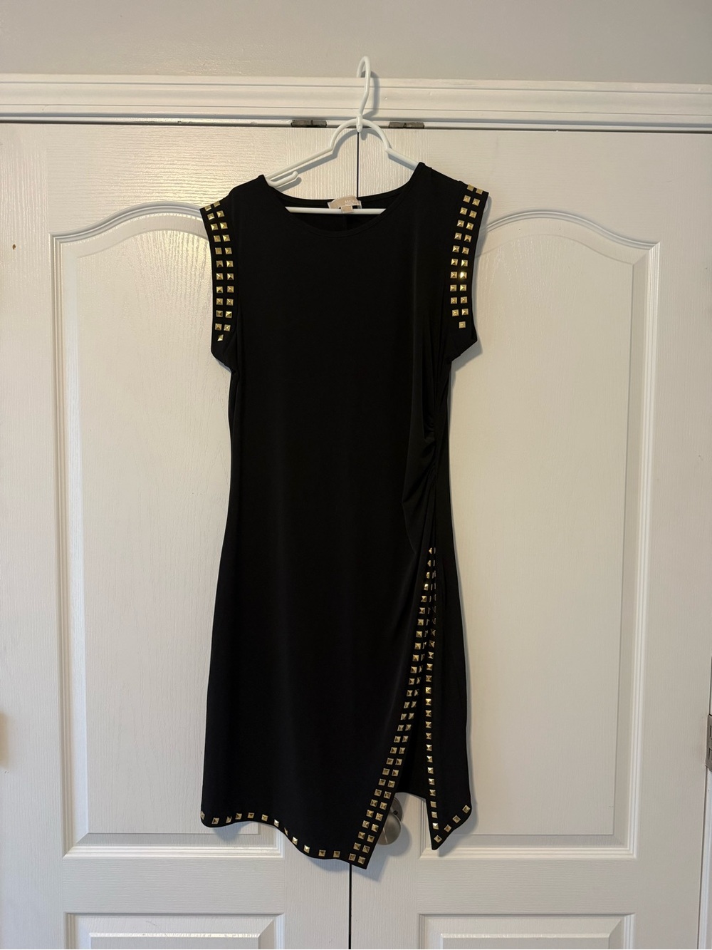 Michael Kors Black Midi Dress with Gold Stud Trim